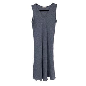 Master Moda Womens Knee Length Linen Dress Bias Cut Blue Summer Minimalist